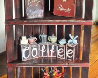 Corner Shelf - Red Distressed Shelf - Rustic Corner Shelving - Corner Display - Red Corner Shelf - Shelving - Shelves - Rustic Shelves