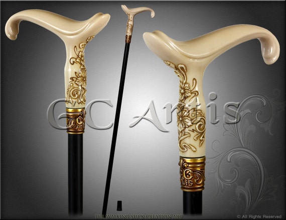 Elegant Ladies Ivory Effect Walking Stick Cane Authors By Gcartis 8468