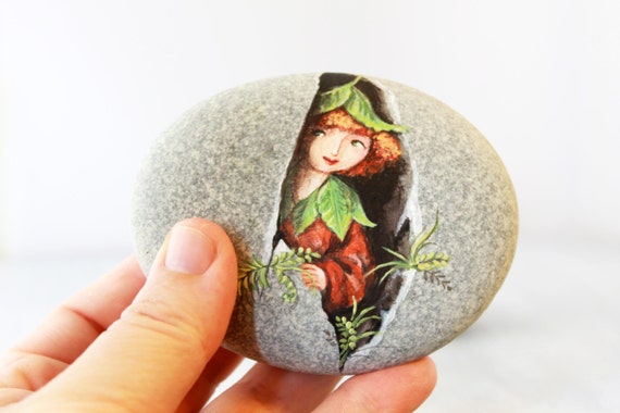 draw on patterns to rocks ship.Fairy, the of stone. Ready painted to sprite forest rock Painted