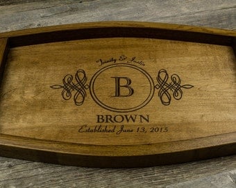 Personalized Wine Barrel Serving Tray, Wedding Gift, Anniversary Gift, Housewarming Gift, monogramed tray, engraved tray, wood tray