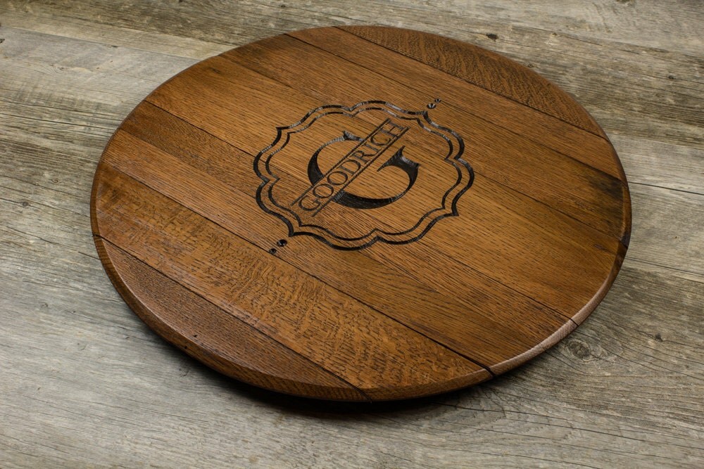 Custom Personalized Engraved Wine Barrel Head Lazy Susan