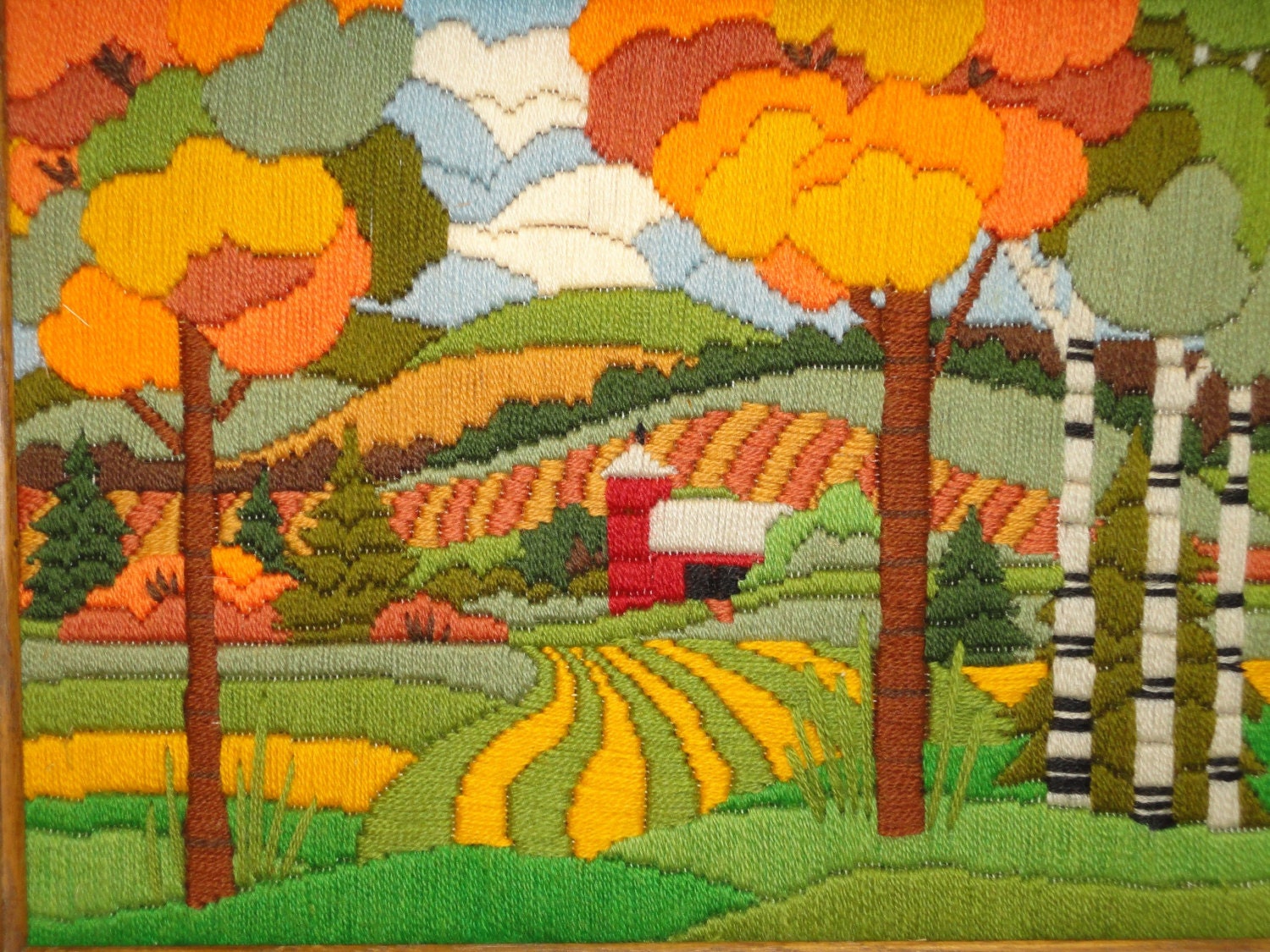 Vintage Framed Long Stitch NeedlepointNeedleworkRural