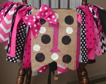 WEEKEND SALE Ends Sunday Birthday Banner Minnie Mouse Highchair Banner, Photo Prop, Rag Banner