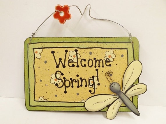 Welcome Spring Sign, Dragonfly Sign, Spring Dragonfly, Painted Wood Dragonfly, Garden Dragonfly, Cabin Lodge Sign