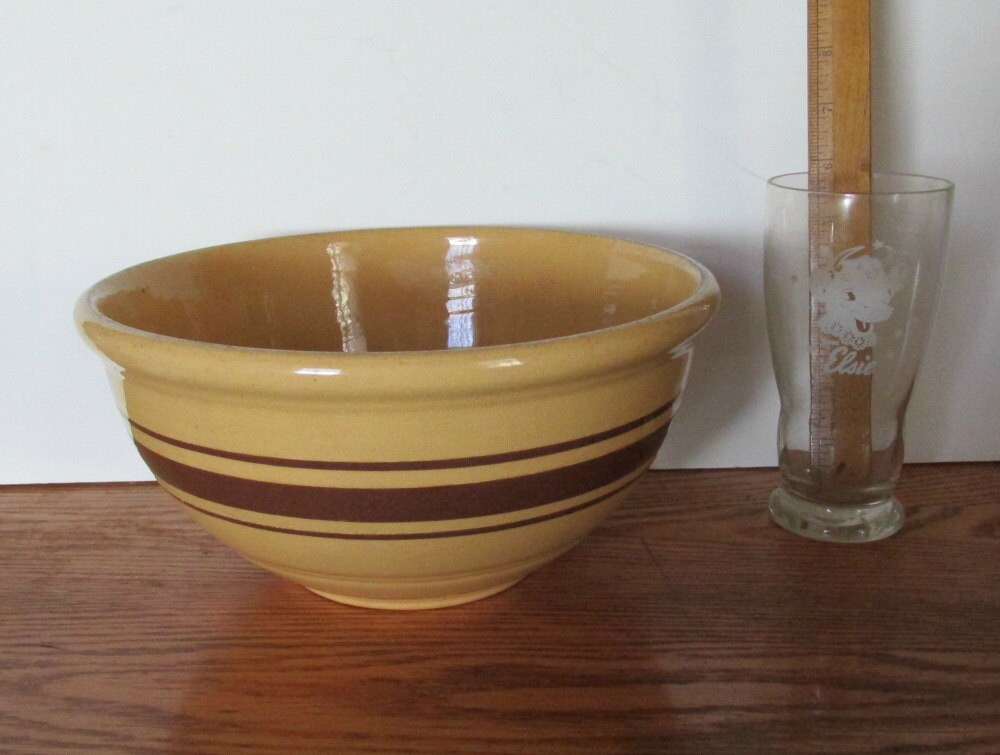 Vintage Large Mixing Bowl Yellow Ware Bowl Decorative Brown