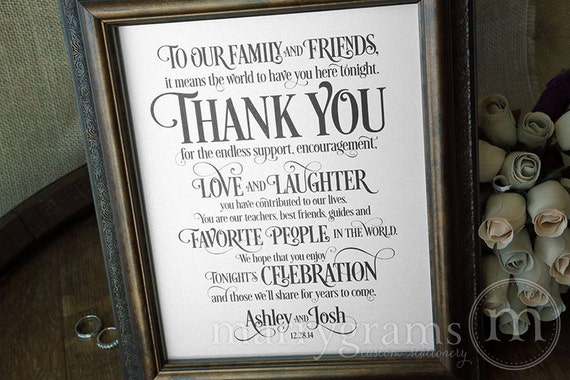 Wedding Reception Thank You Sign To Our Family & Friends