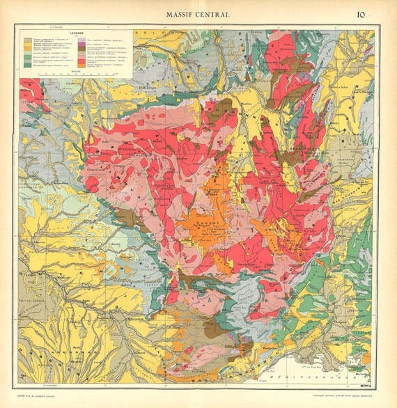 Items similar to Vintage Map France Massif Central Geology 1930s on Etsy