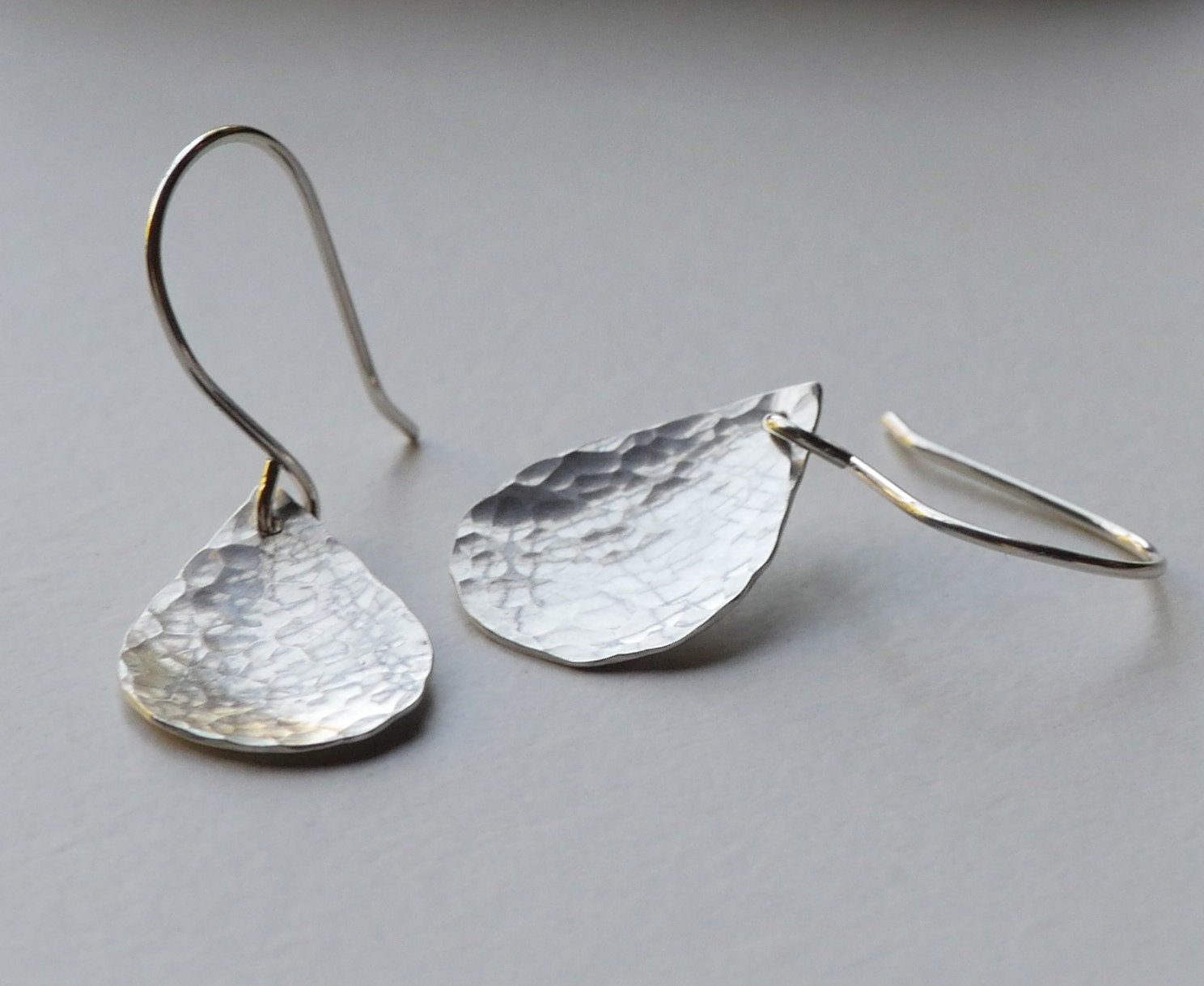 Hammered Silver Teardrop Earrings Small Silver Dangle 3547