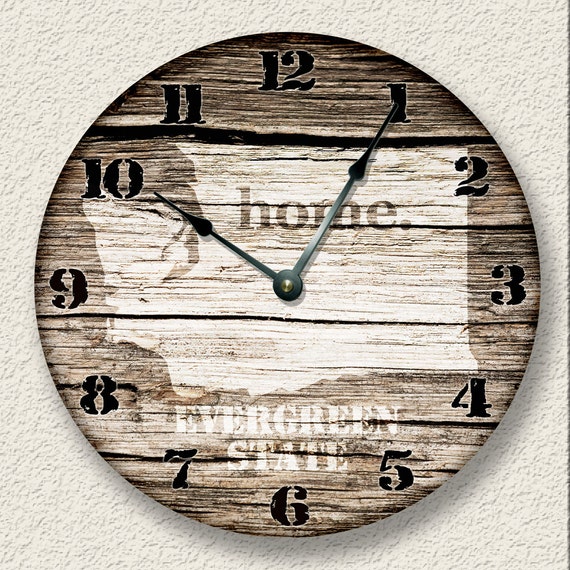 WASHINGTON Home State Wall CLOCK Barn Boards pattern