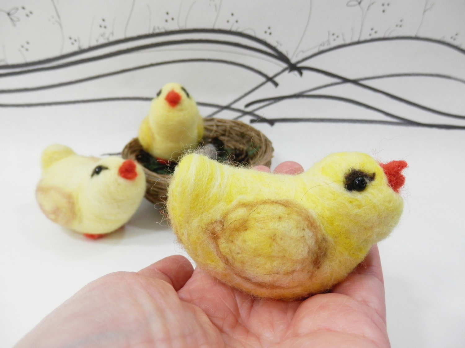 Needle felted yellow chick spring baby chick felted Easter