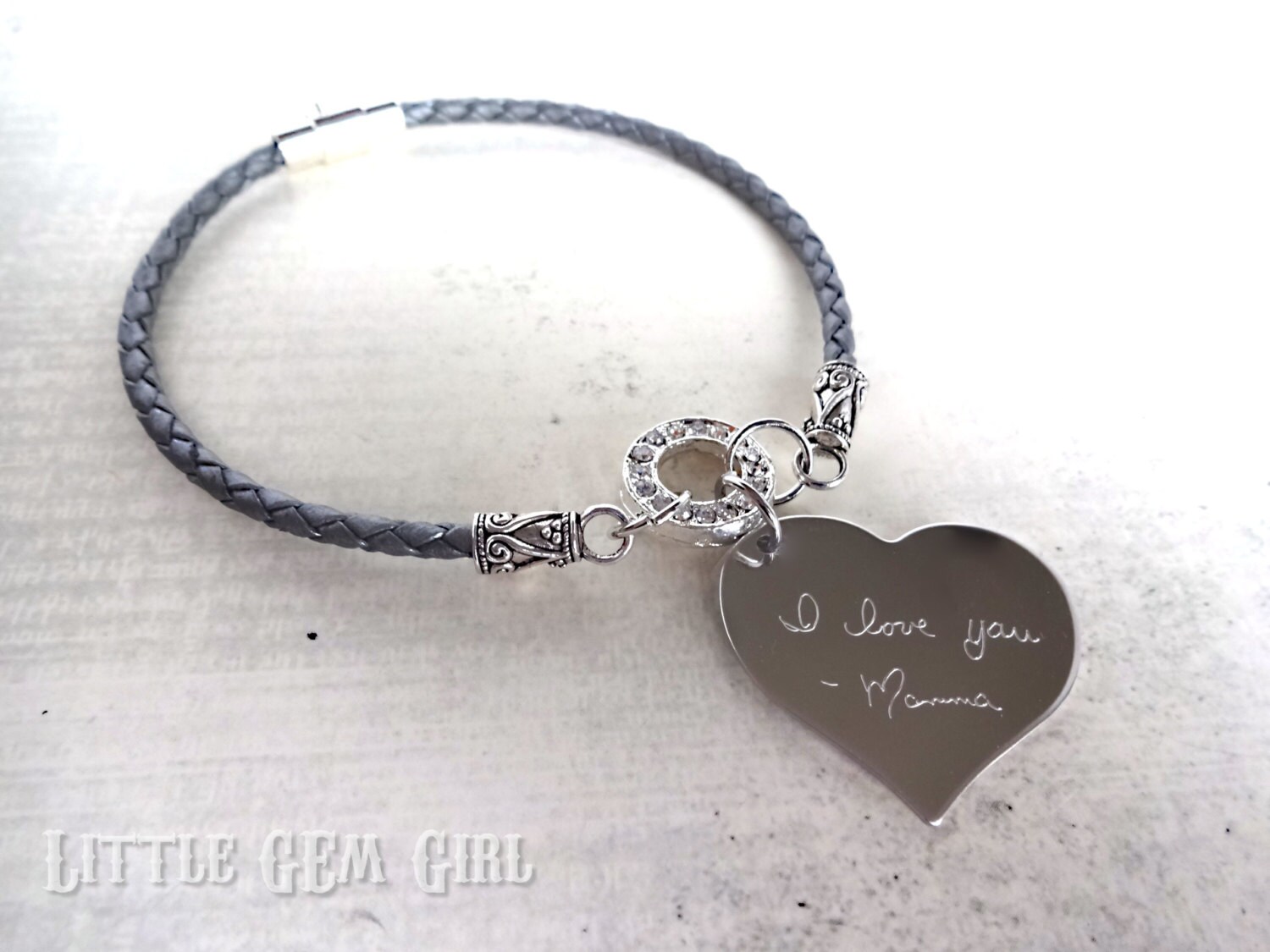 handwriting custom bracelet Engraved Bracelet Heart 3mm Custom Handwriting Signature