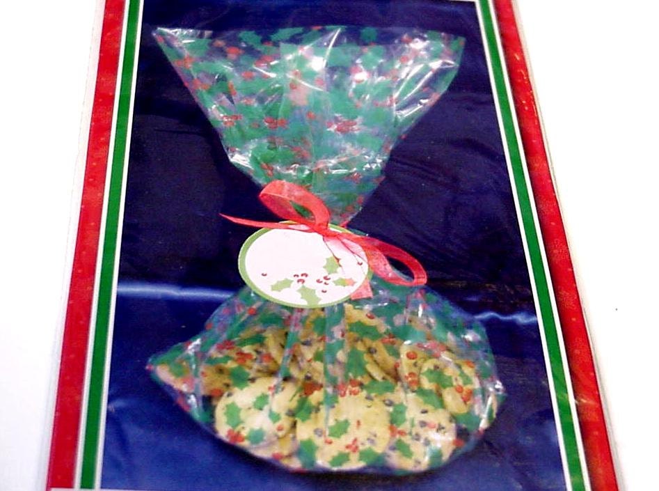 Cellophane Cookie Tray Bags Christmas Holly Berry Clear