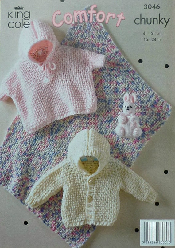 Baby Knitting Pattern K3046 Babies Blanket, Hooded Jacket, Toy Rabbit 