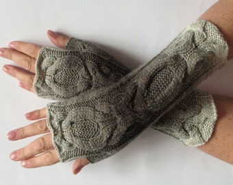 Fingerless Gloves Gray Black Arm Warmers Knit Soft