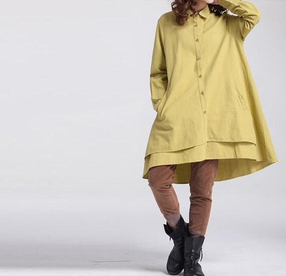Women Loose long sleeved dress Loose fitting yellow by MaLieb