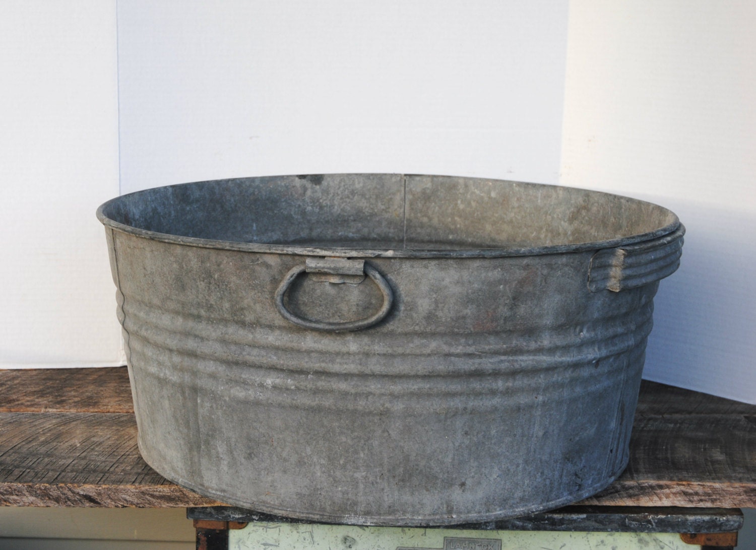 Reserved for J Vintage Galvanized Wash Tub Bucket by cheryl12108
