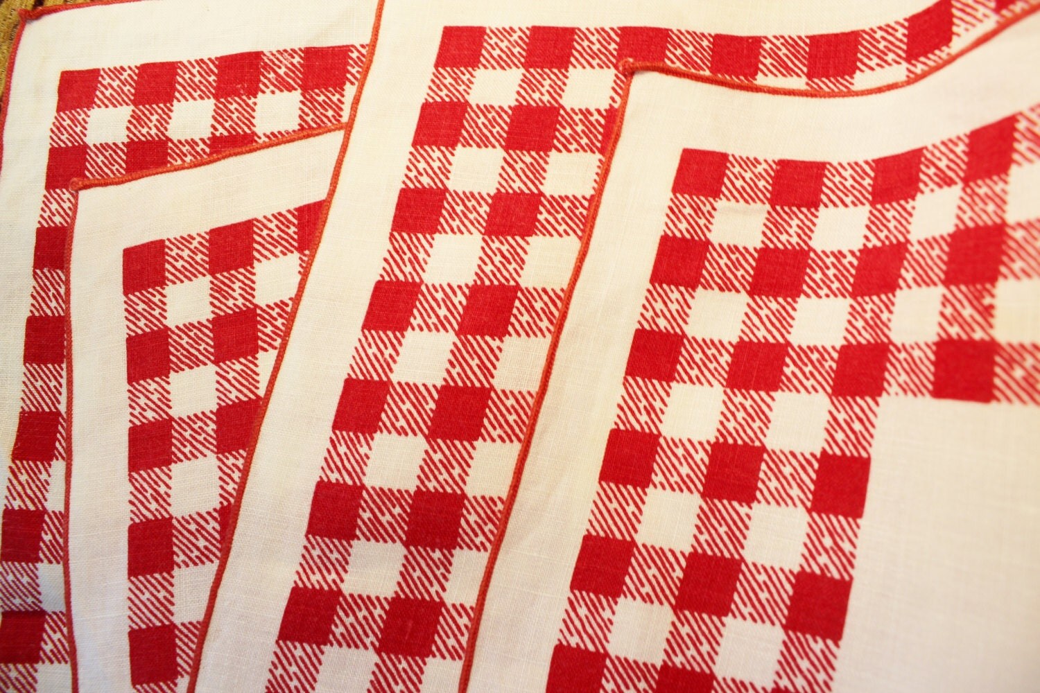 Red And White Checked Gingham Placemats 4 Vintage