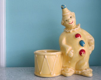 Vintage Clown Planter - Yellow Ceramic