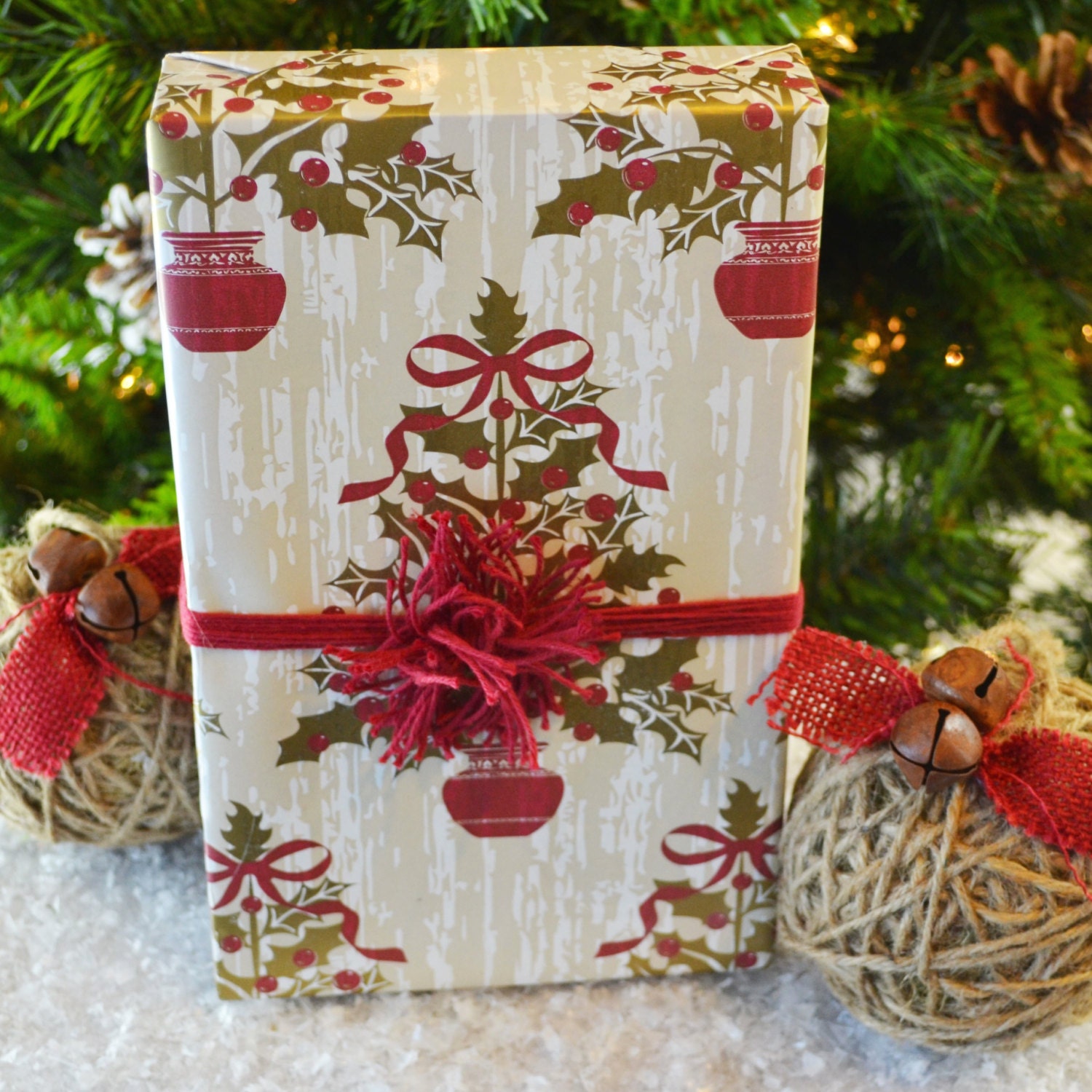 SALE Holly Trees Christmas Wrapping Paper Ecofriendly