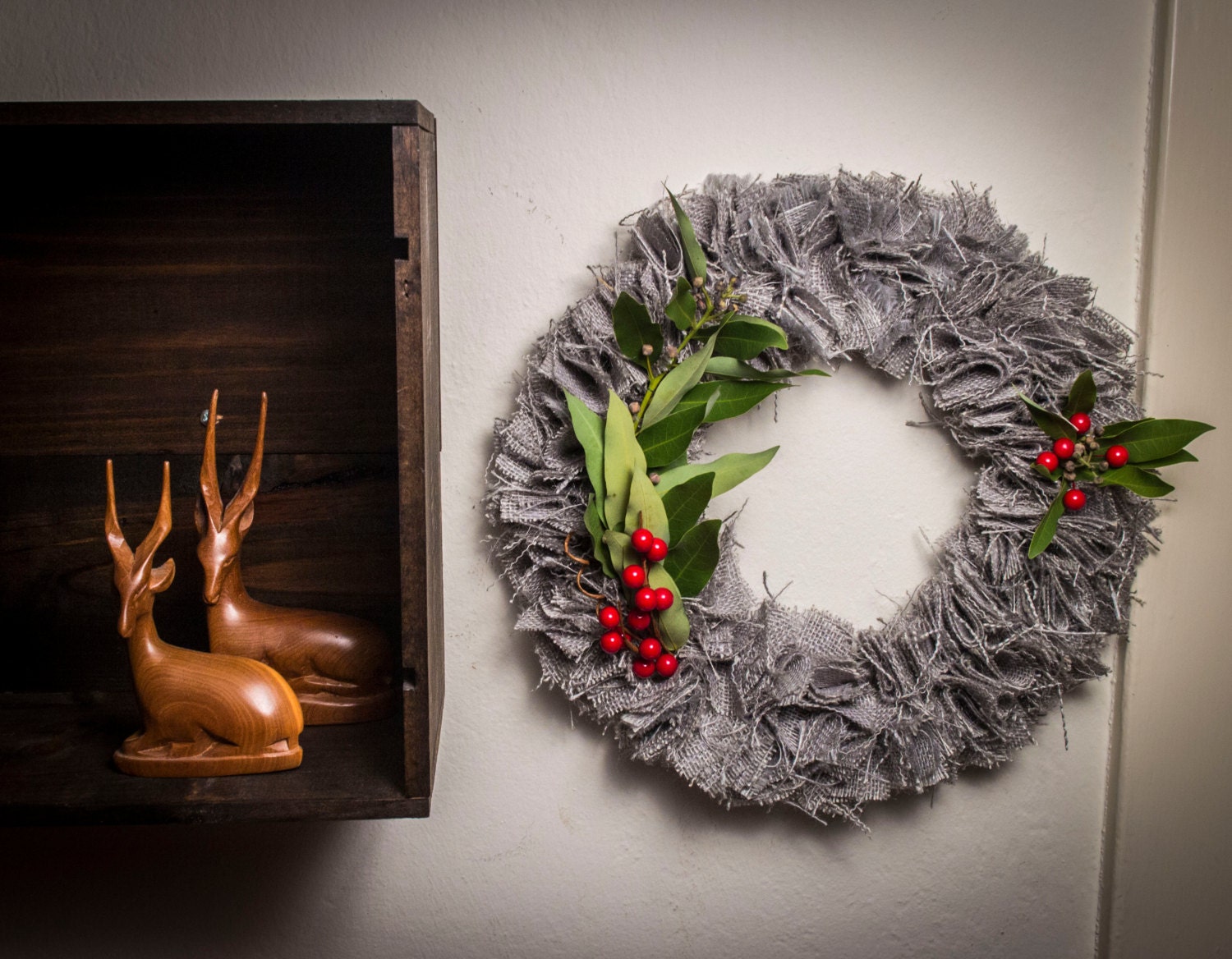 Gray Wreath with California Bay Leaves // Bay Leaf Wreath // Burlap Wreath // Hanukkah Wreath // Christmas Wreath // Year Round Wreath