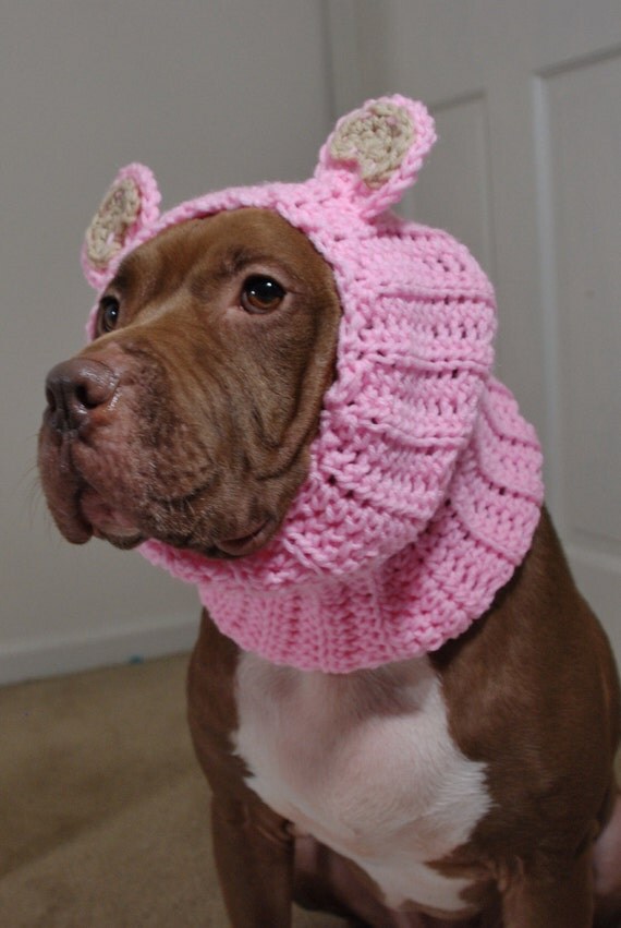 Dog Ear Warmer Pink Bear MADE TO ORDER