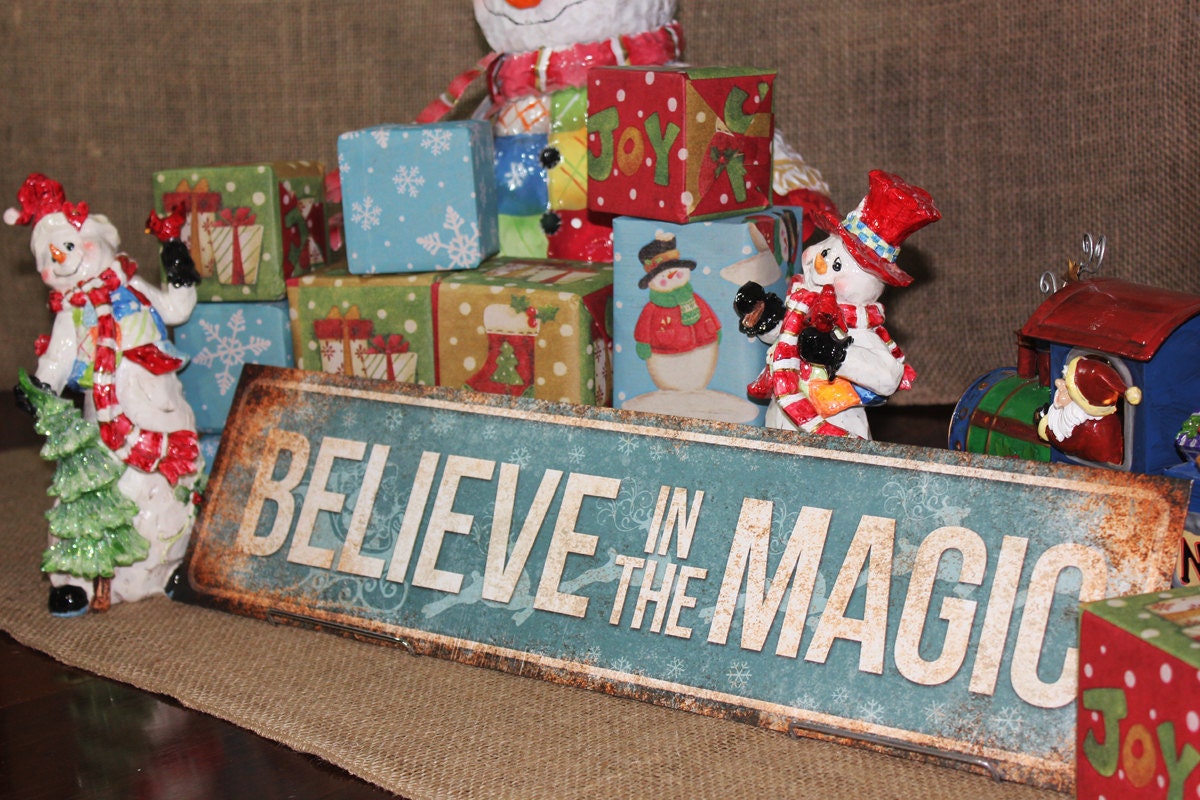 Believe in the Magic // Christmas Decor // Metal Sign // 5.5" x 22" // Mantel Decor // Table Centerpiece // Wreath Accessories