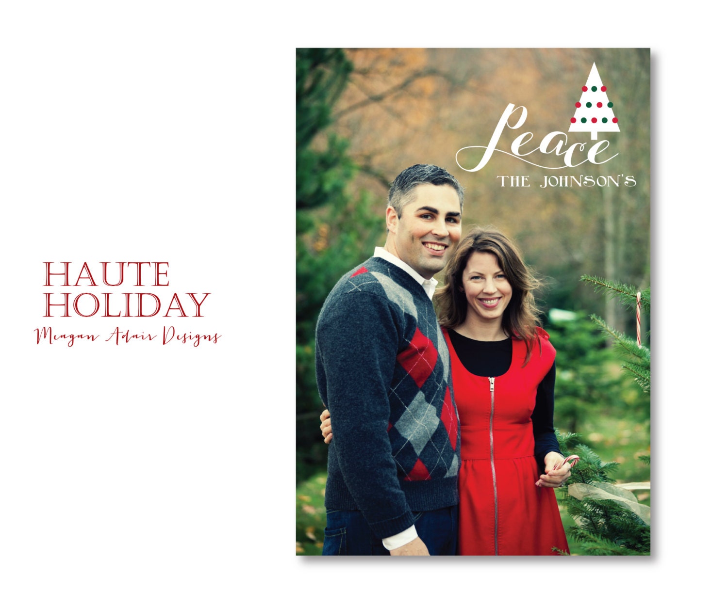 Personlized Photo Christmas Card - Christmas Card Printing - Peace Christmas Tree Christmas Card