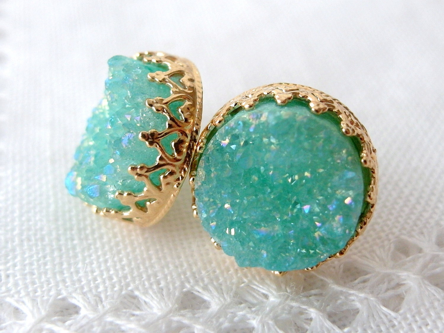 Druzy earrings Mint druzy stud earrings by EldorTinaJewelry
