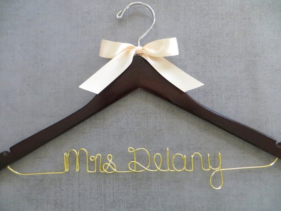  Wedding  Dress  Hanger  with Bow Gold Wire Bridal  by LynnClaire