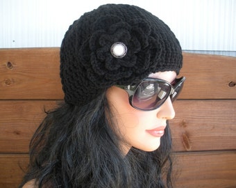 Women's Hat Crochet Hat Winter Fashion Accessories Women Beanie Hat Cloche Winter Hat with Crochet Flower - Choose color