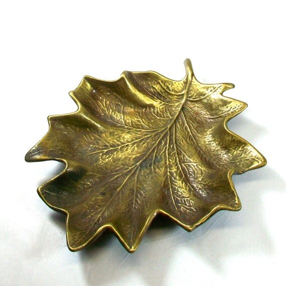 Solid Brass Leaf Shaped Dish by OldRedHenVintage on Etsy