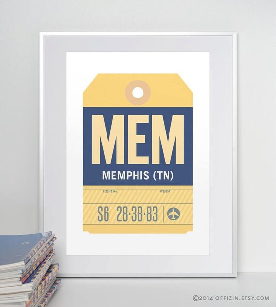 Memphis Tennessee MEM. Luggage Tag Poster. Baggage Tag