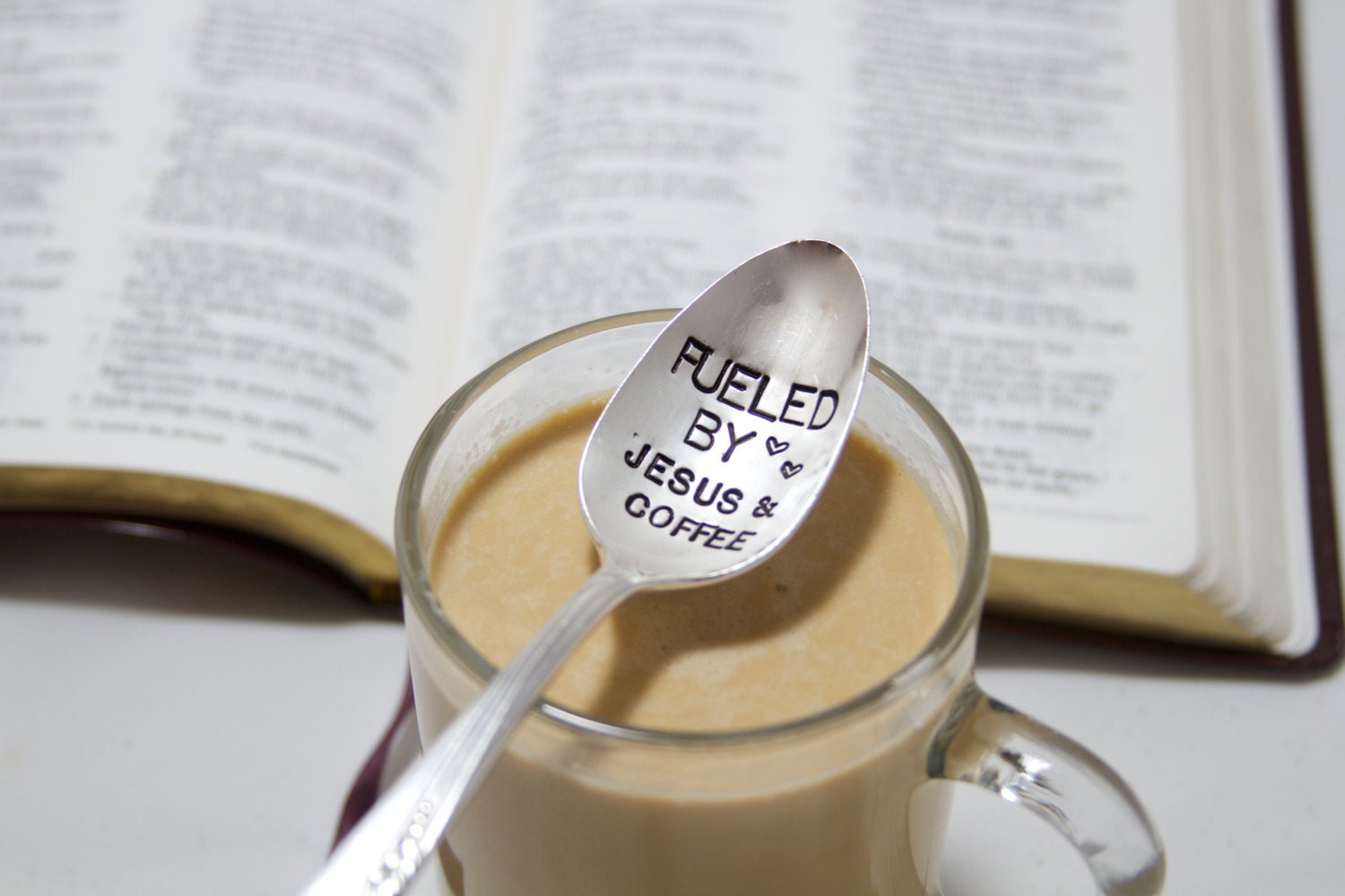 Fueled by Jesus & Coffee. Stamped Spoon for your morning