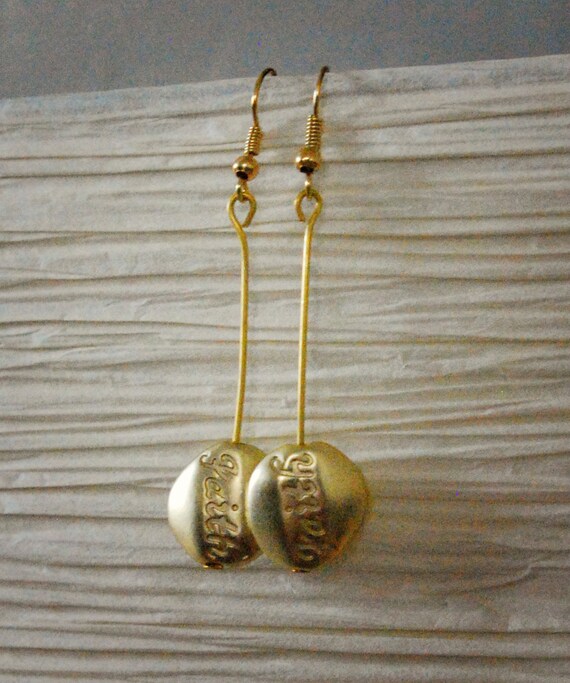 Handmade Gold Faith Metal Drop Earring