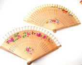 Items similar to Two Hand painted wooden spanish fan, floreal scene on Etsy