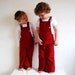 Red overalls dungarees flared childrens vintage style organic cotton denim retro unisex rainbow bright overall toddler child baby clothing