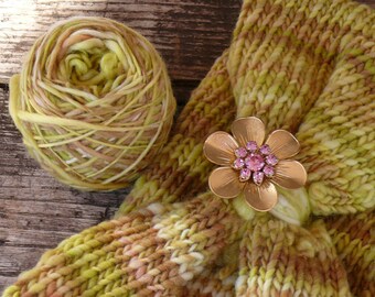 Farm Fresh! Handpainted Handspun Knitted Cowl Collar with Vintage Jewelry!