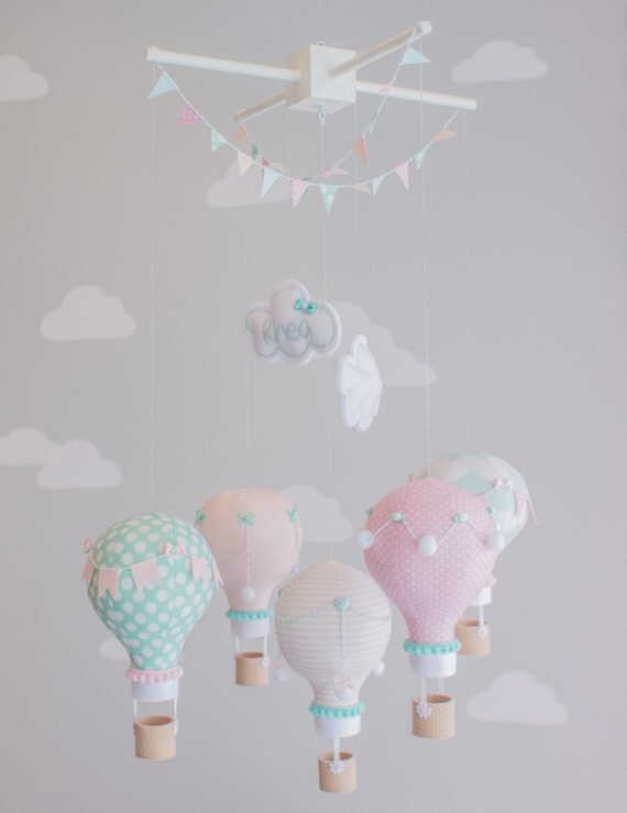 Pink Aqua Baby Mobile Hot Air Balloon Nursery by ...