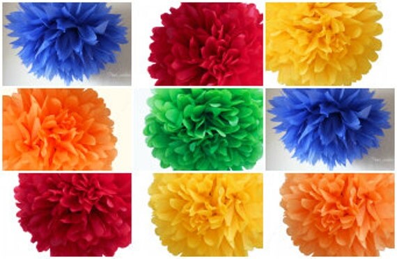 Circus Birthday Decorations / Circus Party Decor / Circus Decorations / Boy Birthday / 5 Tissue Paper Pom Poms Il_570xn