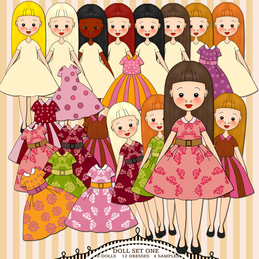 Paper doll Clipart Long Hair Doll Long hair Printable Cut