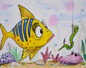 Funny Fish Original Watercolor 8" x 10"