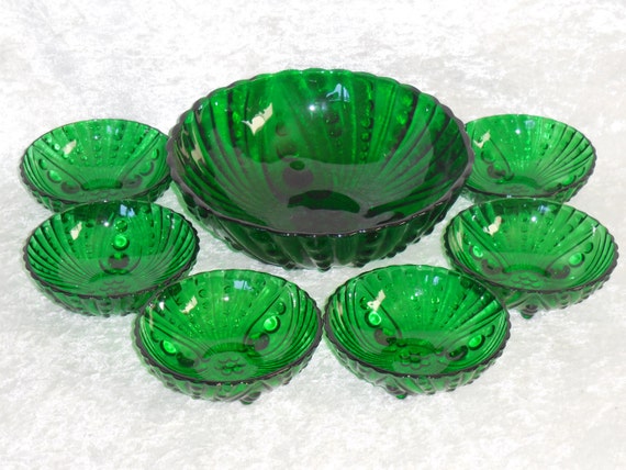 Emerald Green Serving Bowl Set Anchor Hocking Burple Bubble