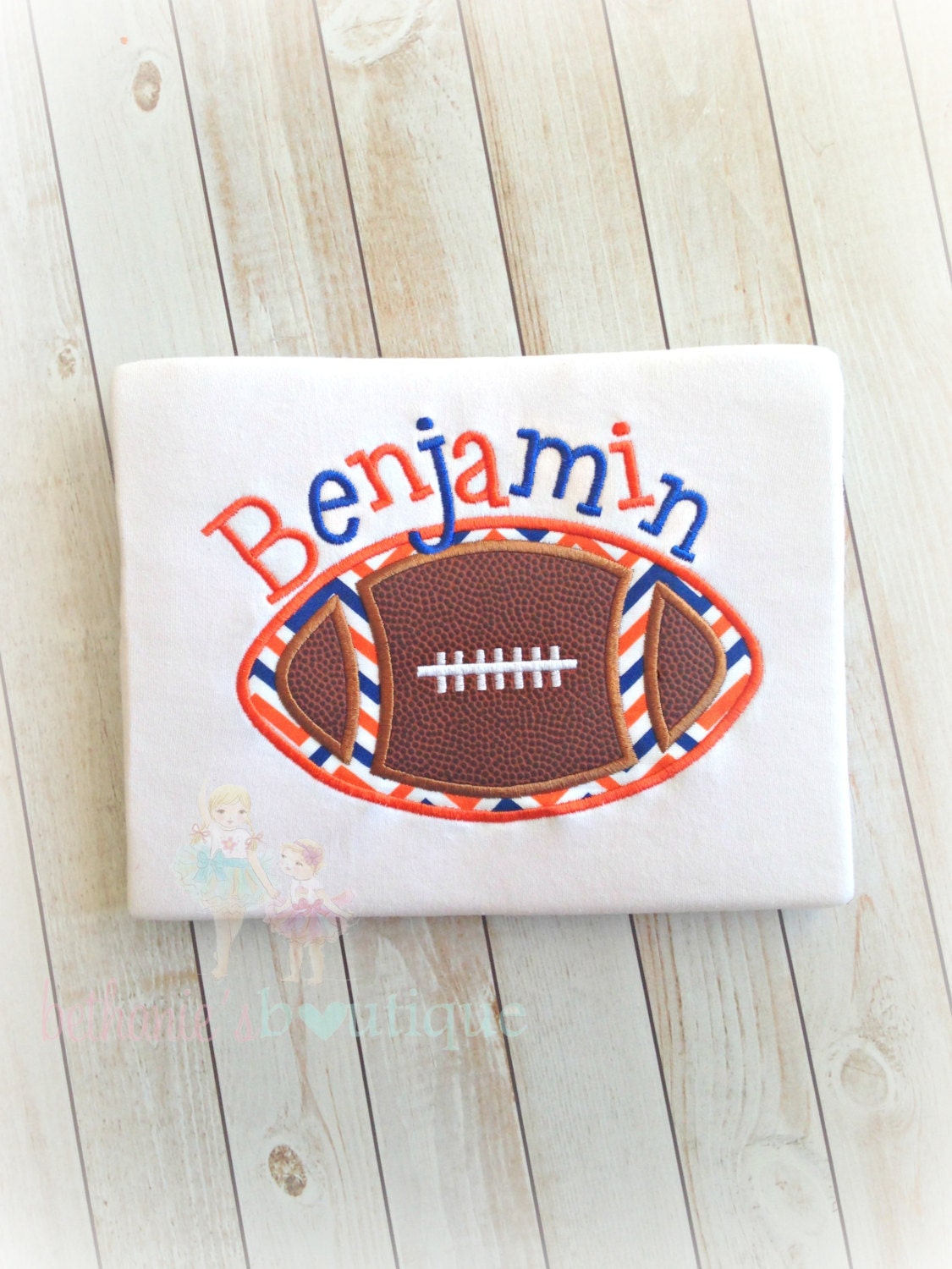 Boys or Girls Football Applique Shirt Chevron Football Pick