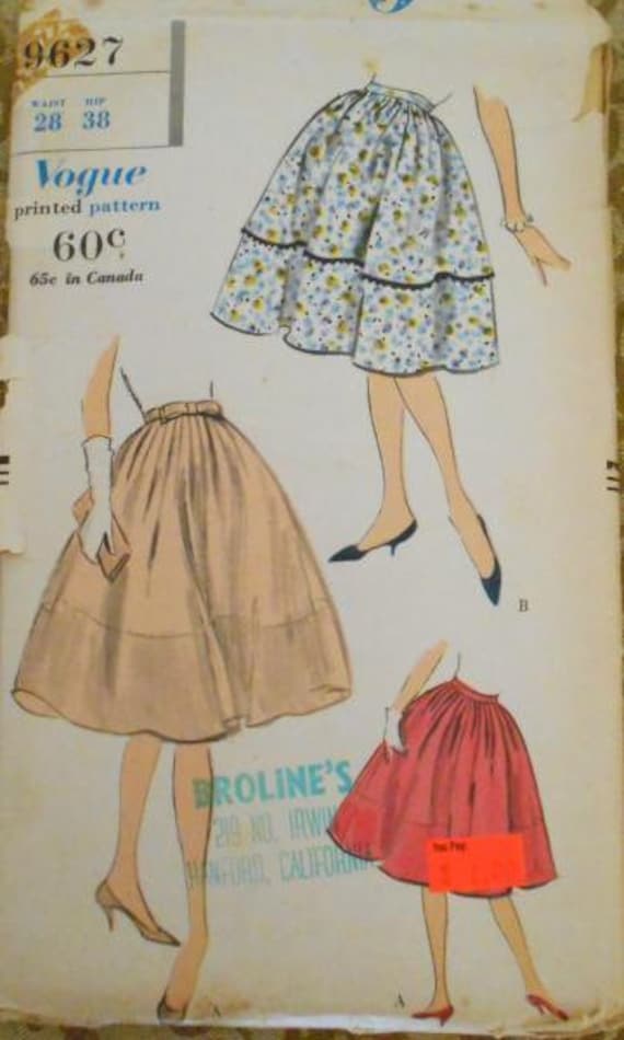 Vogue 9627 full skirt waist 28 pattern gathered skirt