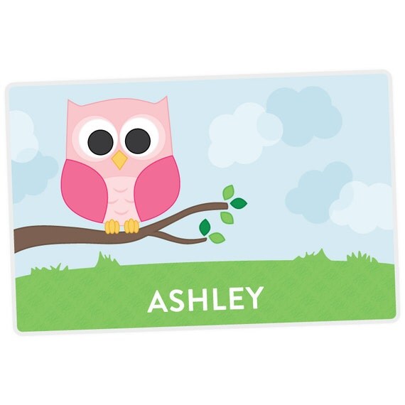 Owl Placemat - Owl Personalized Placemat for Girl - Name Placemat - Custom Placemat - laminated, double-sided Il_570xn