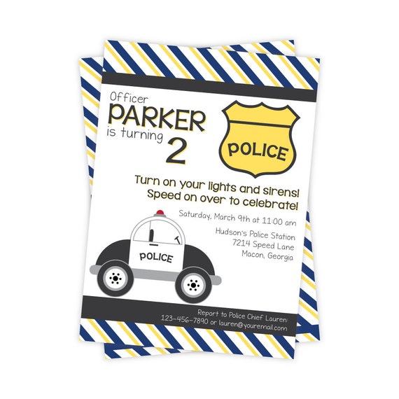 Police Birthday Invitation - Police Car Kids Birthday Invite - PRINTED Birthday Invitations Il_570xn