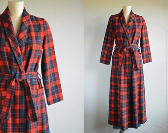 Tartan Scottish Red Beige Plaid Women Long Robe