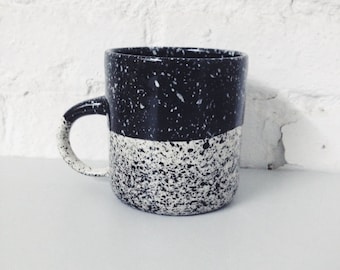 Speckled Mug Black and White Porcelain, Coffee Mug Made to Order