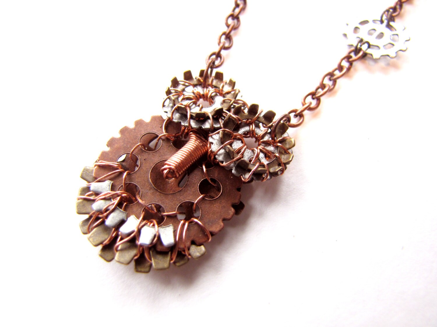 Steampunk Owl Necklace Handmade with Cogs, Gears and Copper Wire