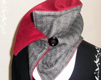 Shawl collar - Wool fabric anthracite-bordeaux
